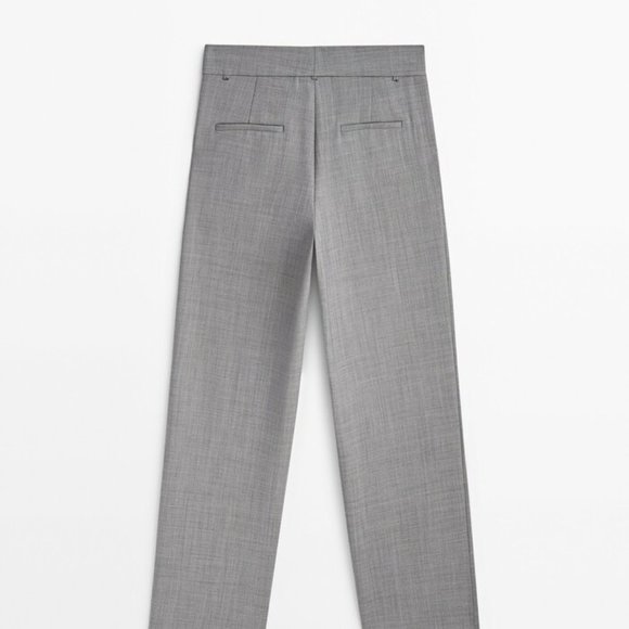 Massimo Dutti Fil-À-Fil Grey Darted Suit Trousers - Picture 4 of 15